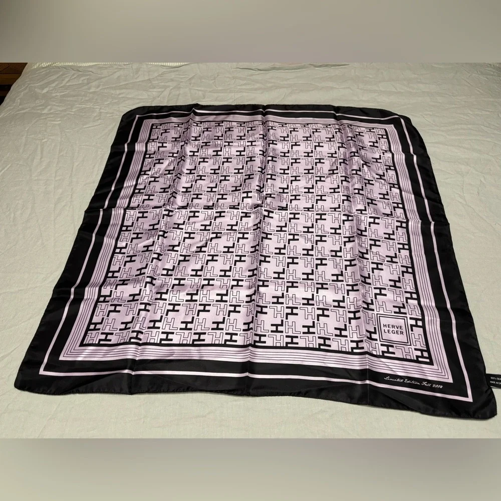 HERVE LEGER Limited Edition  100% Silk Scarf Lilac & Black